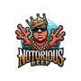 Logo of 'Notorious Reef' with a person wearing sunglasses and a crown, surrounded by coral.